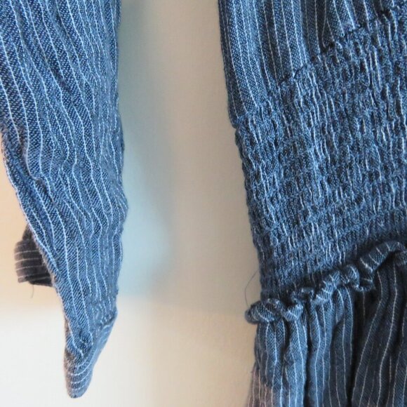 RAILS Juliette Salem Stripe Blue Linen Blend Tunic Mini Ruffle Dress - Size M - Picture 4 of 15